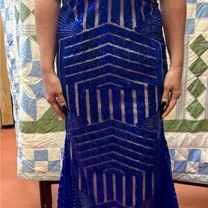 Elegant Blue Sequin Prom Dress